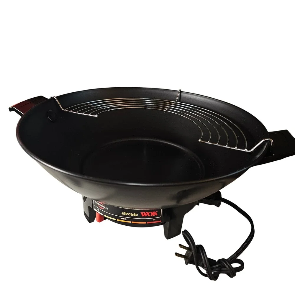 West Bend 6 Quart Electric Wok 79525X 90s Red Lid Non-Stick Fry Pan Vintage USA
